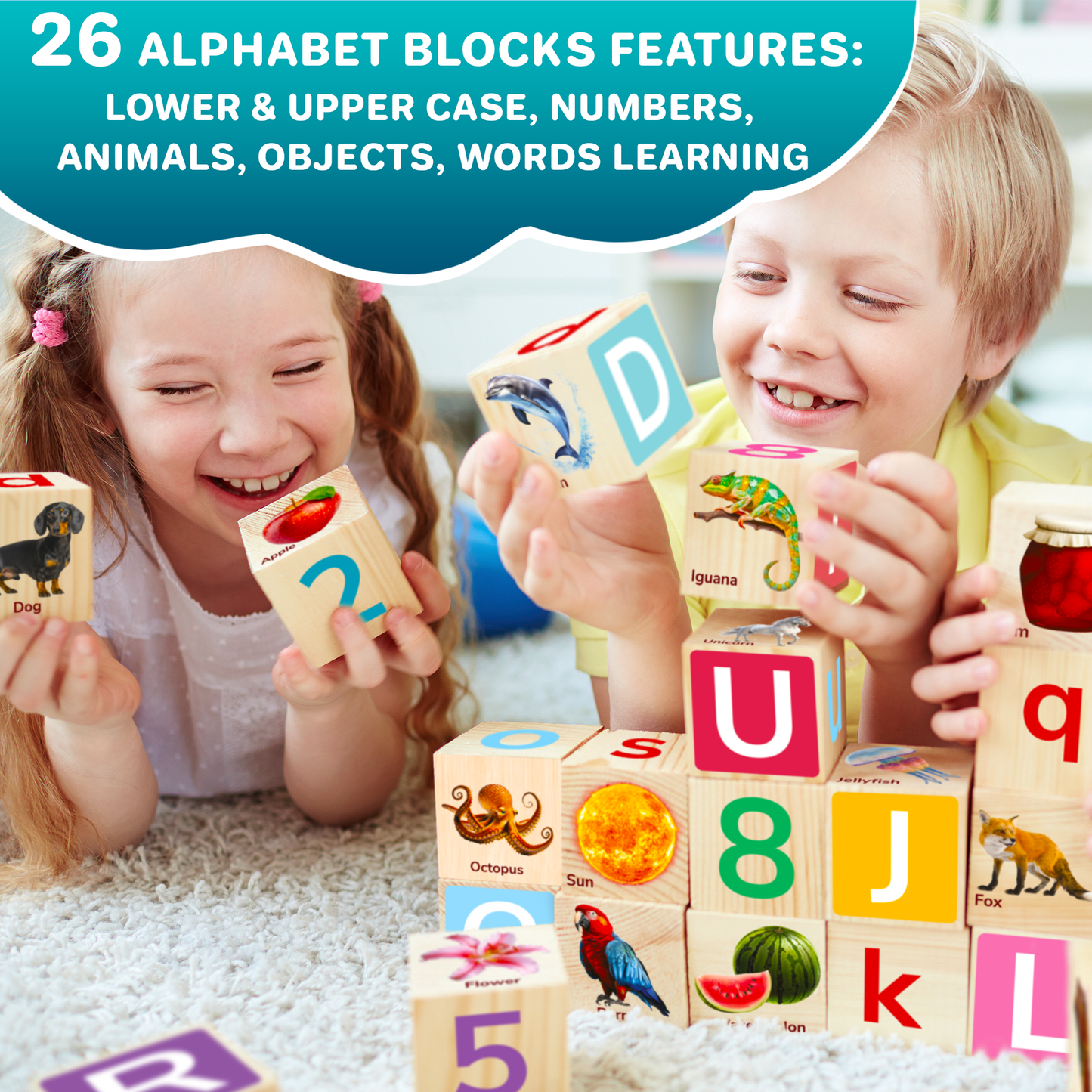 Montessori Wooden Blocks | 35 Realistic ABC Blocks