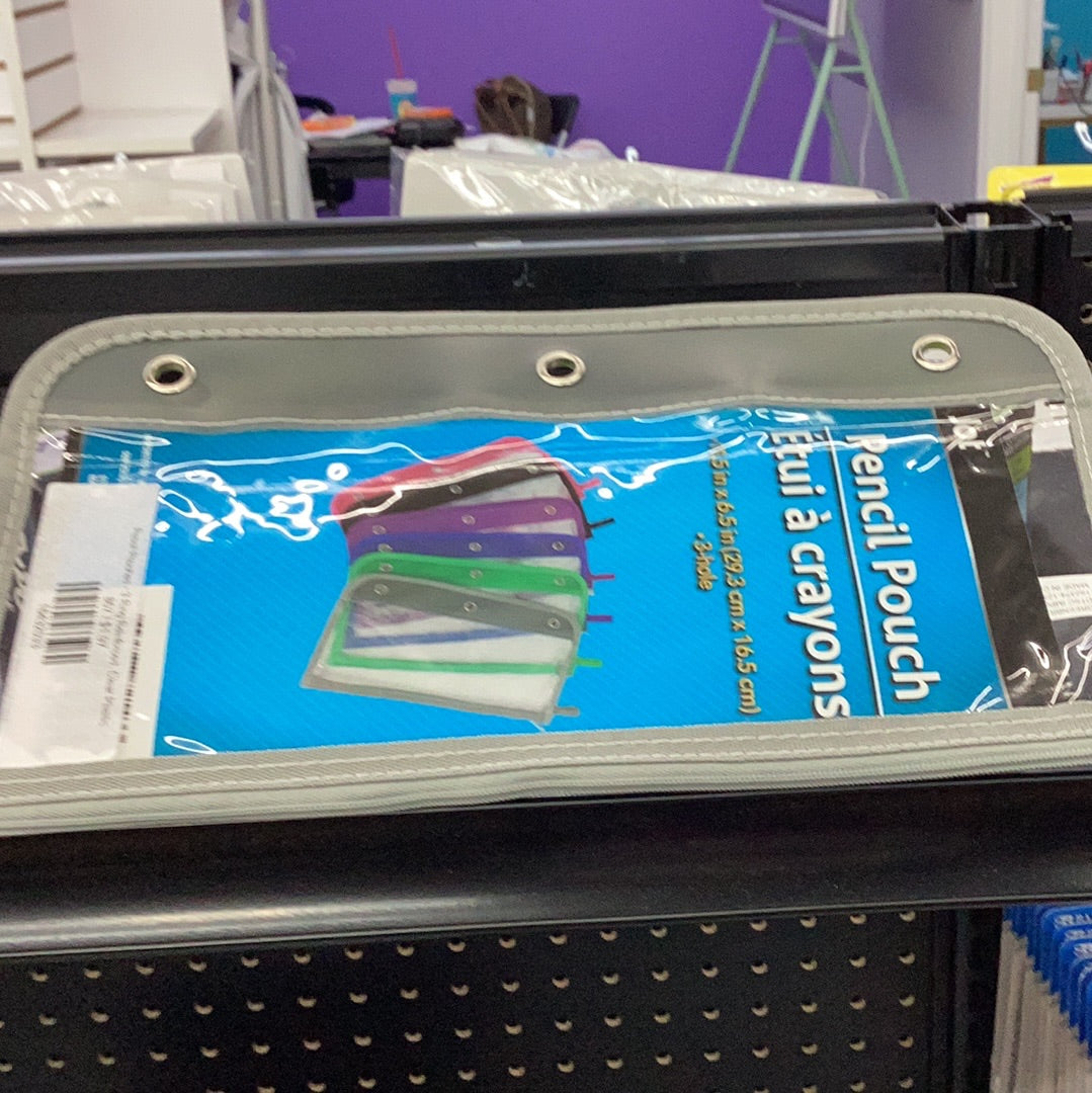 Pencil Pouches - 3 Ring Reinforced, Clear Plastic