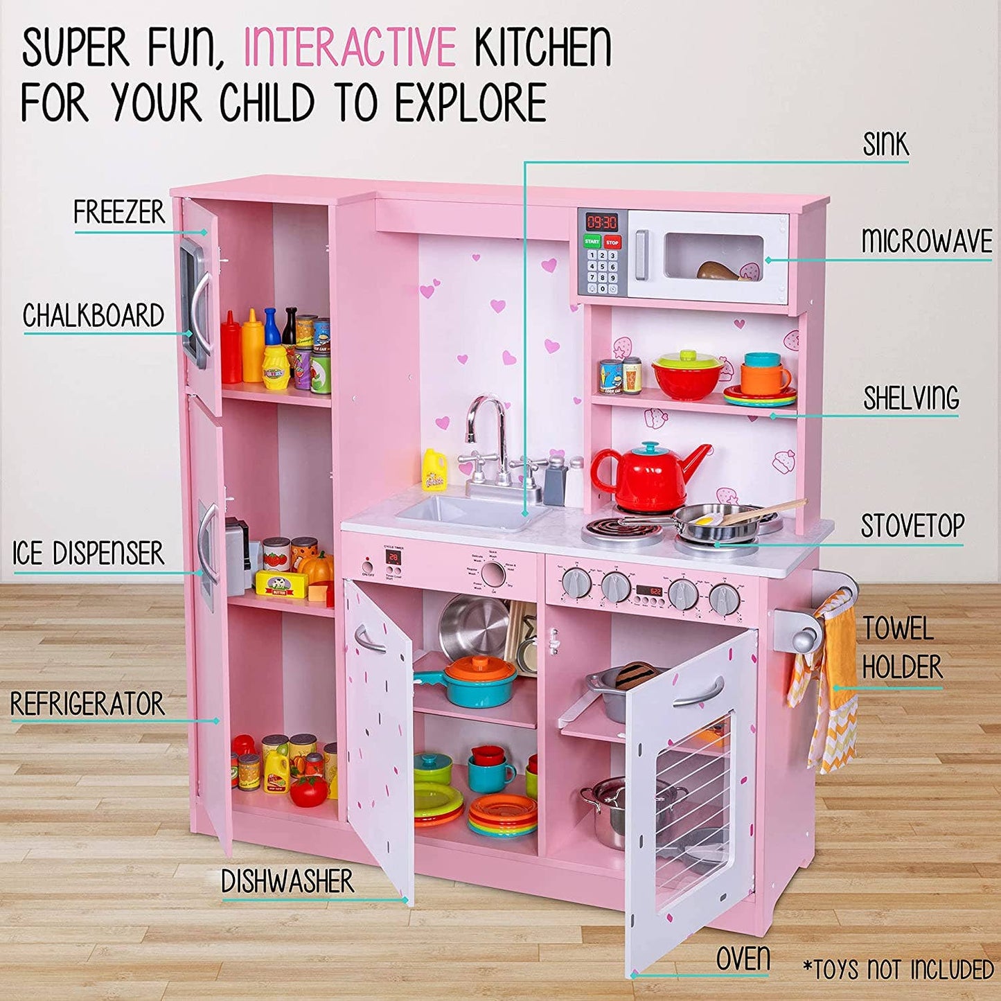 Kids Kitchen Set, Pretend Wooden Kitchen Playset: Colorful