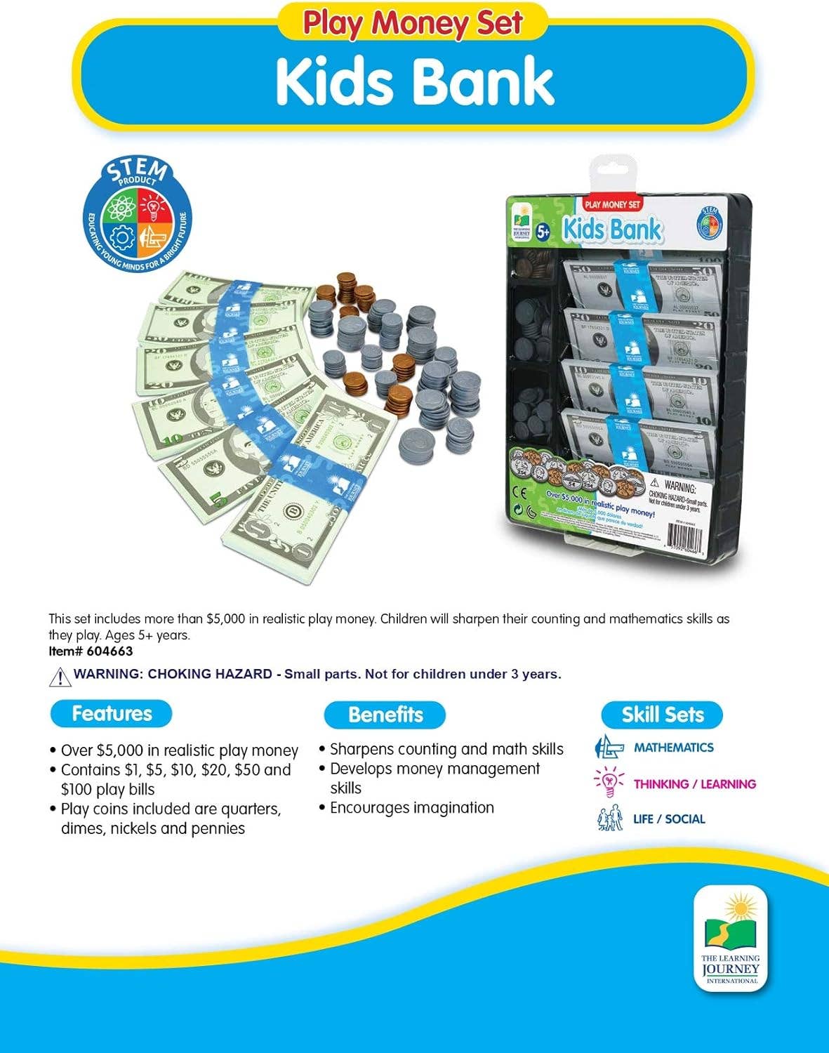 Kids Bank - Play Money Set: Plastic, cardboard