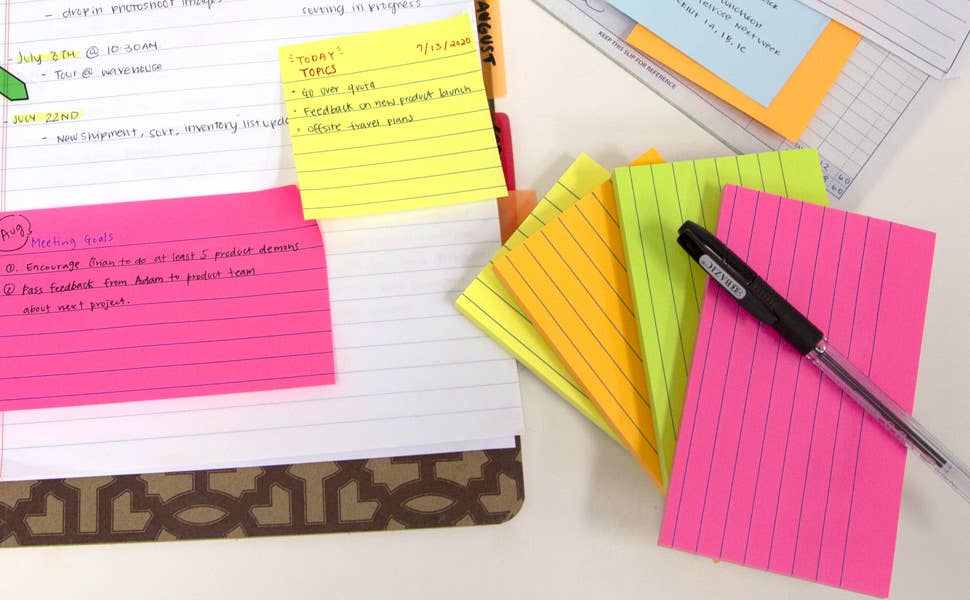 Lined Stick On Notes Neon 3" X 5" 70 Ct.: 24