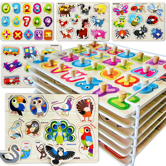 6xSET Wooden Puzzles for Toddlers |ABC, Numbers, Animals