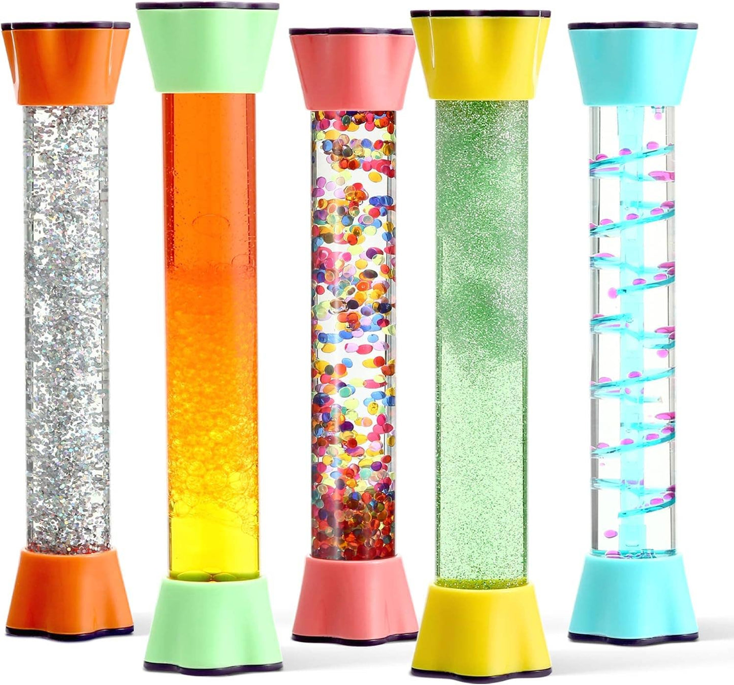 Liquid Motion Bubbler Toy Cool Tubes 5-Pack Colorful Hourglass Timer with Droplet Movement, Bedroom, Sensory Play, Cool Home or School