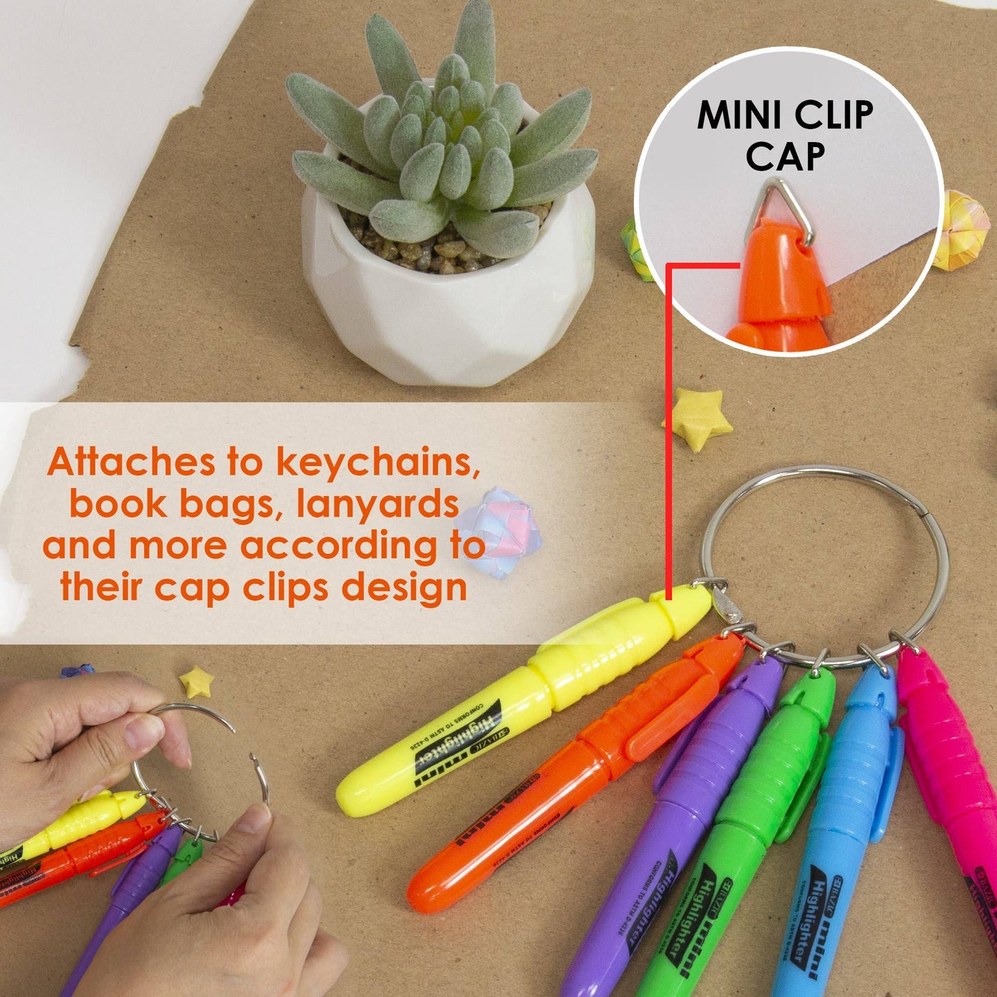 Mini Fluorescent Highlighter with Cap Clip: 6/pack