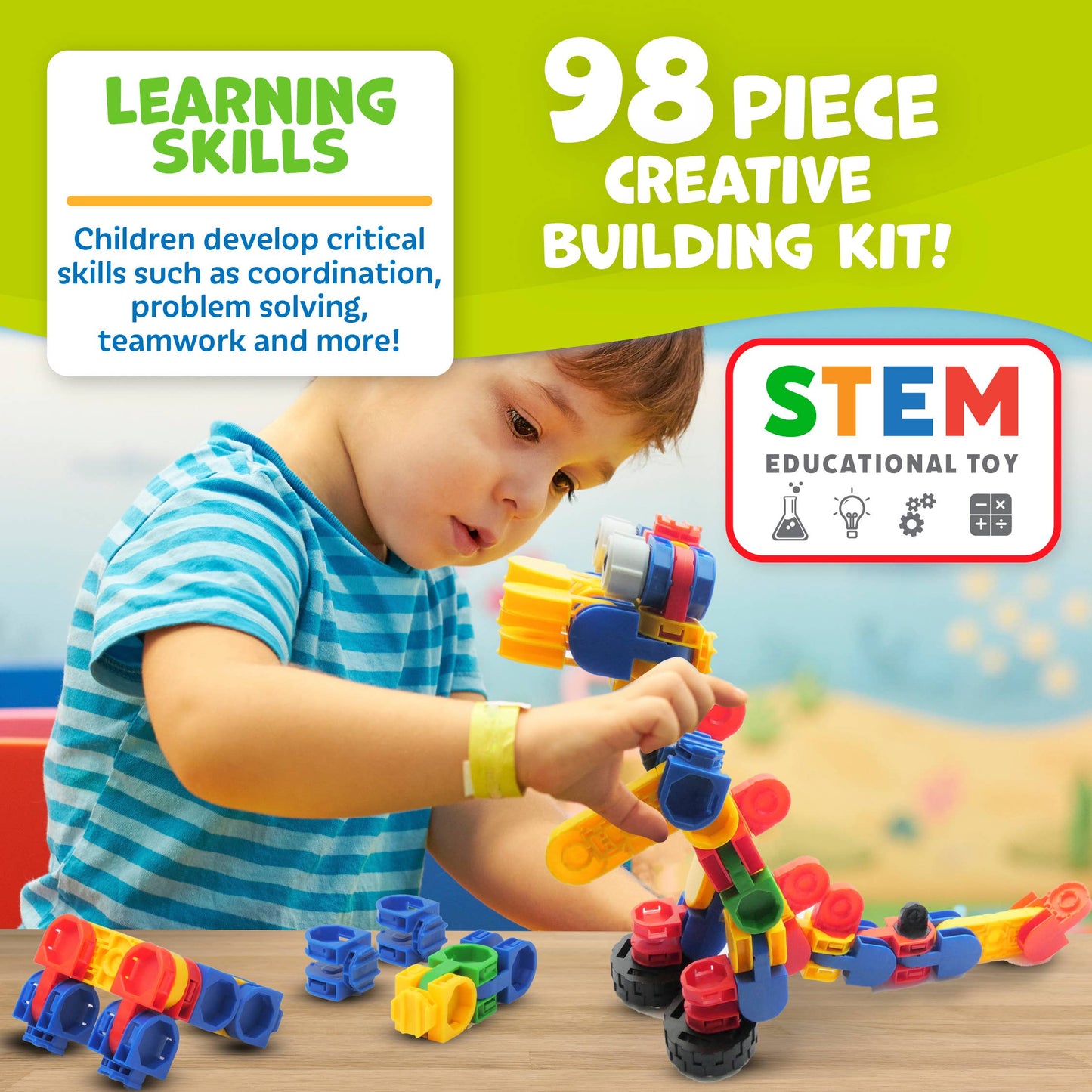 Klikio STEM Toys Kit - 98 Pc Educational Construction Set