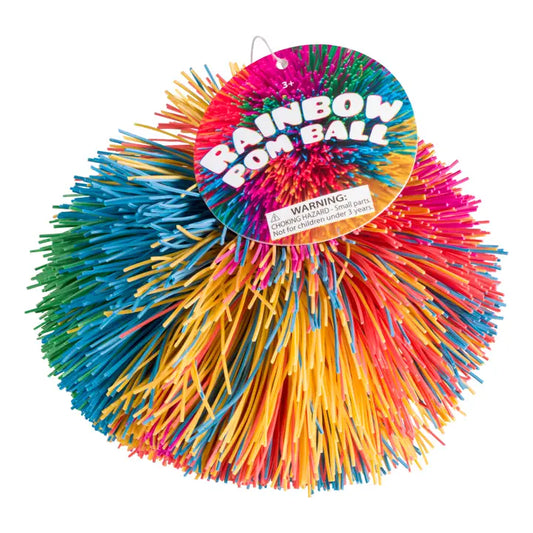 3.5" Rainbow Pom Ball, Squishy, Soft, Colorful