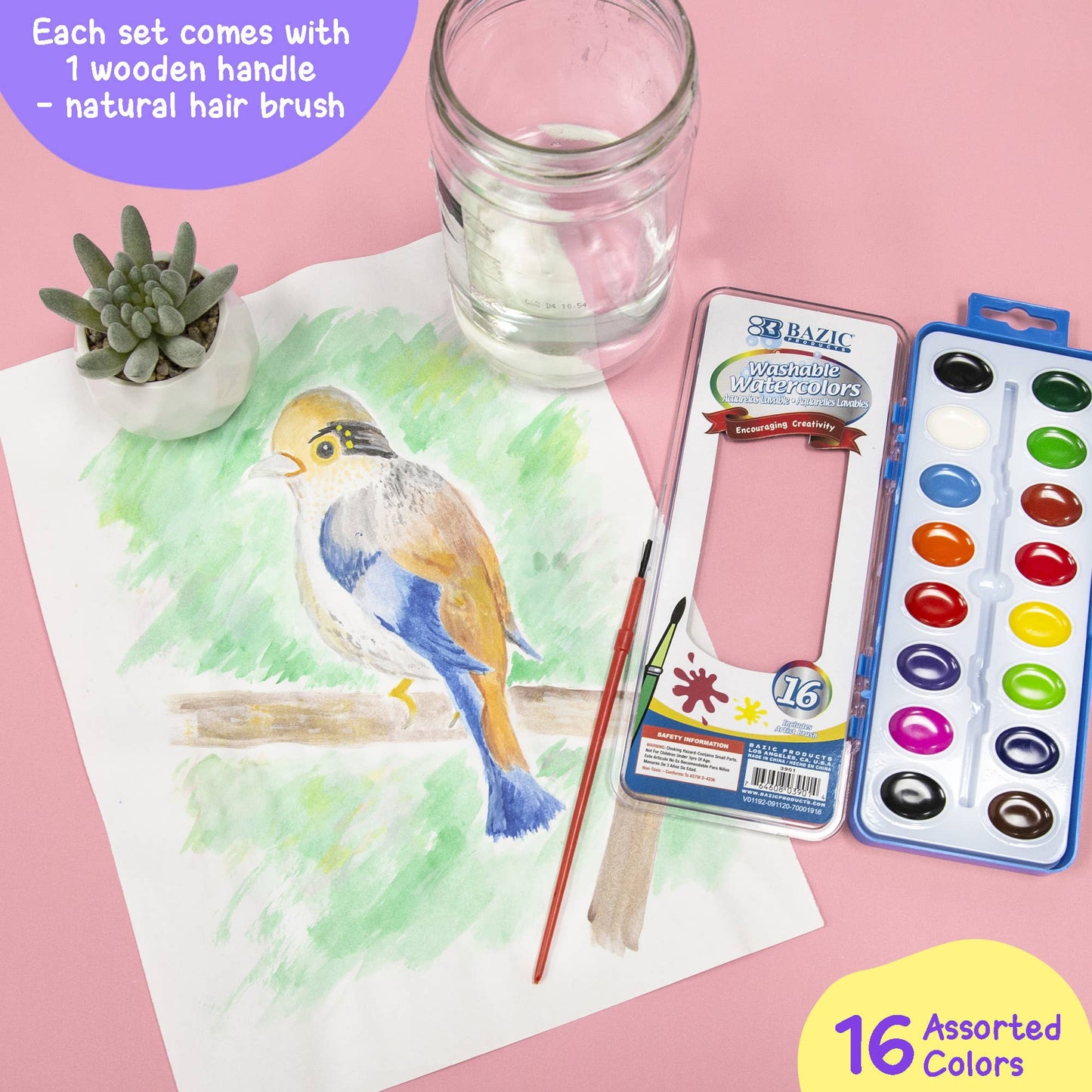 Semi Moist Watercolor w/ Brush 16 Ct.: 24