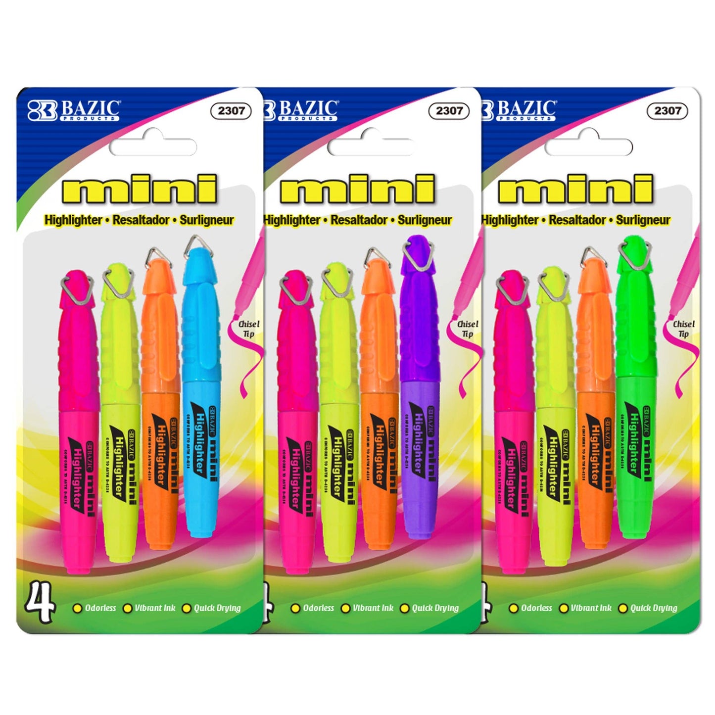 Mini Fluorescent Highlighter with Cap Clip: 6/pack