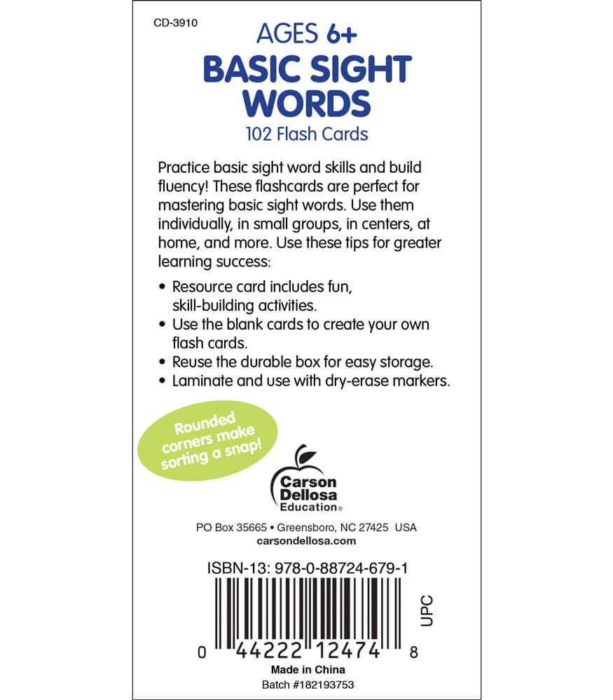 Basic Sight Words Flash Cards, Ages 6 - 9