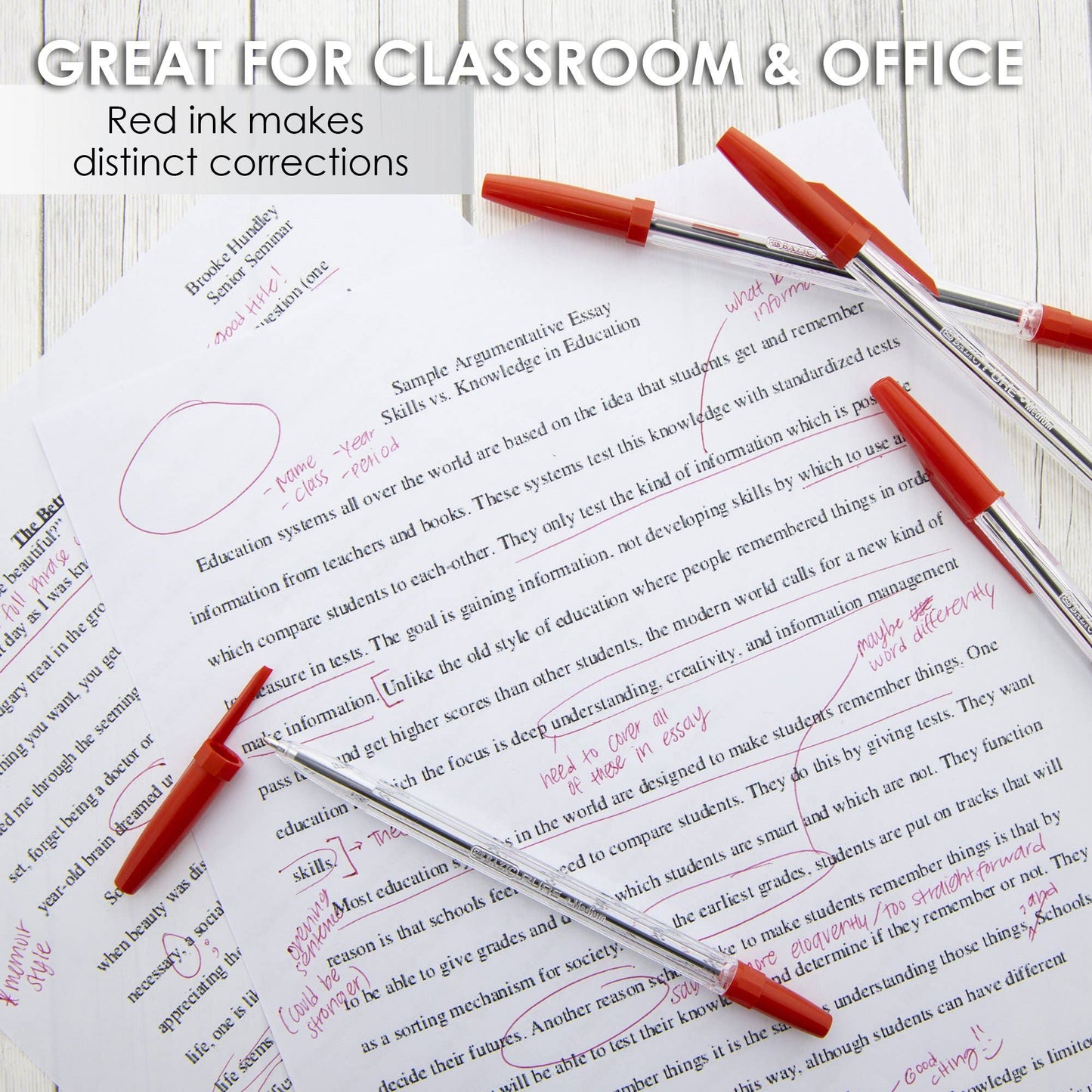 Pure Red Stick Pen - Pack of 12: Red