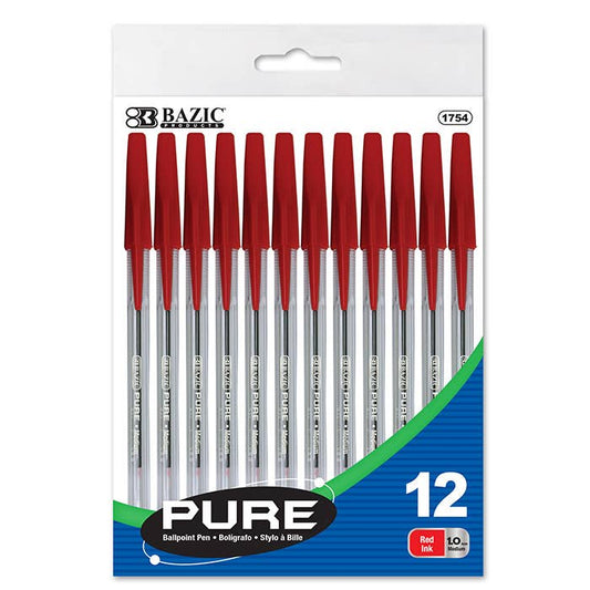 Pure Red Stick Pen - Pack of 12: Red
