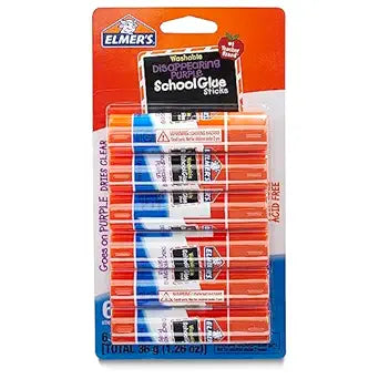 Elmer's Disappearing Purple School Glue, Washable, 6 Pack, 0.21-ounce sticks