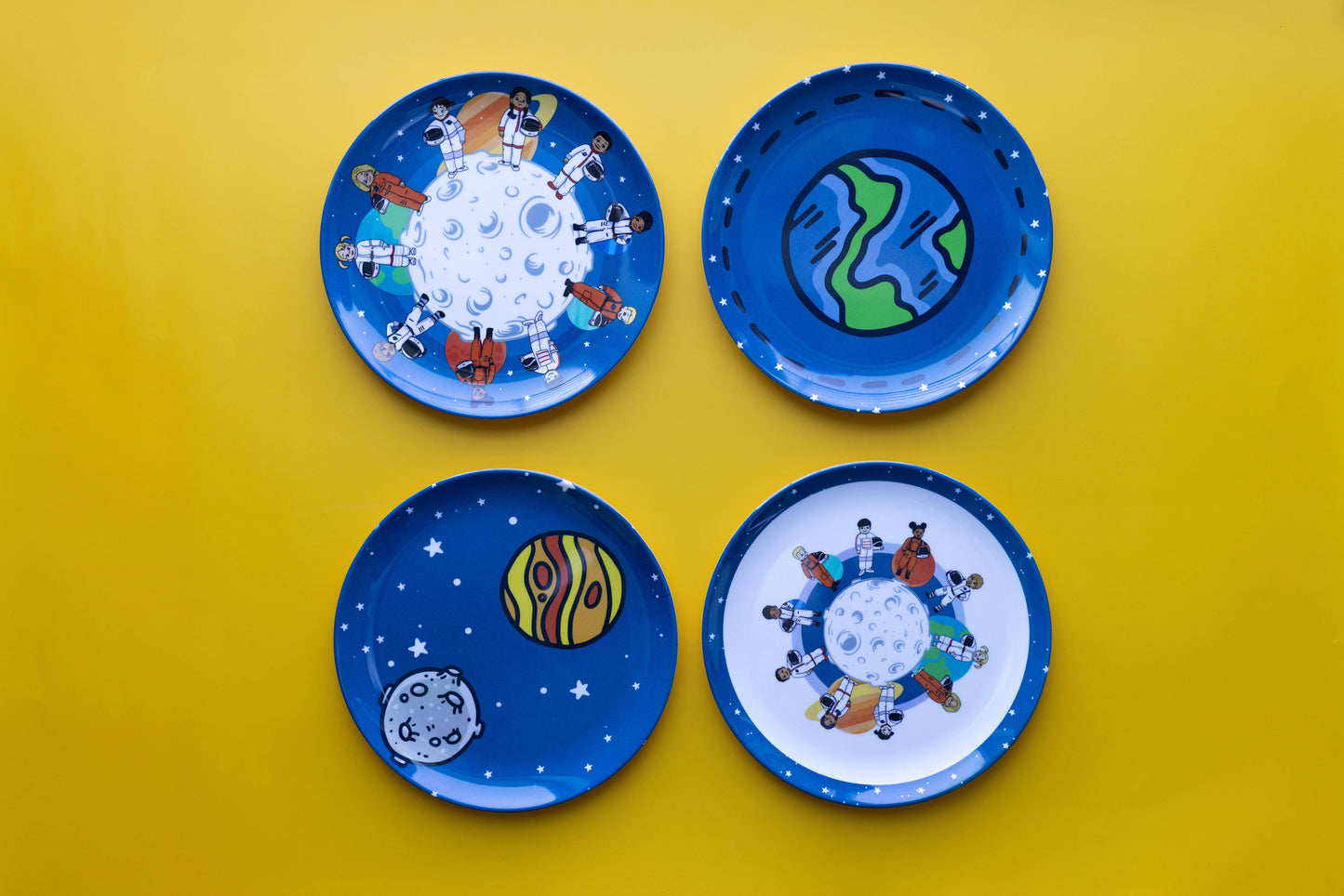 4-Piece Plate Melamine Space Theme Plate Set