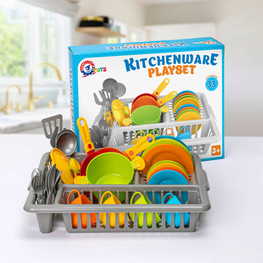 TECHNOK Play Dishes for Kids Kitchen - 33 Pcs Pretend Play K