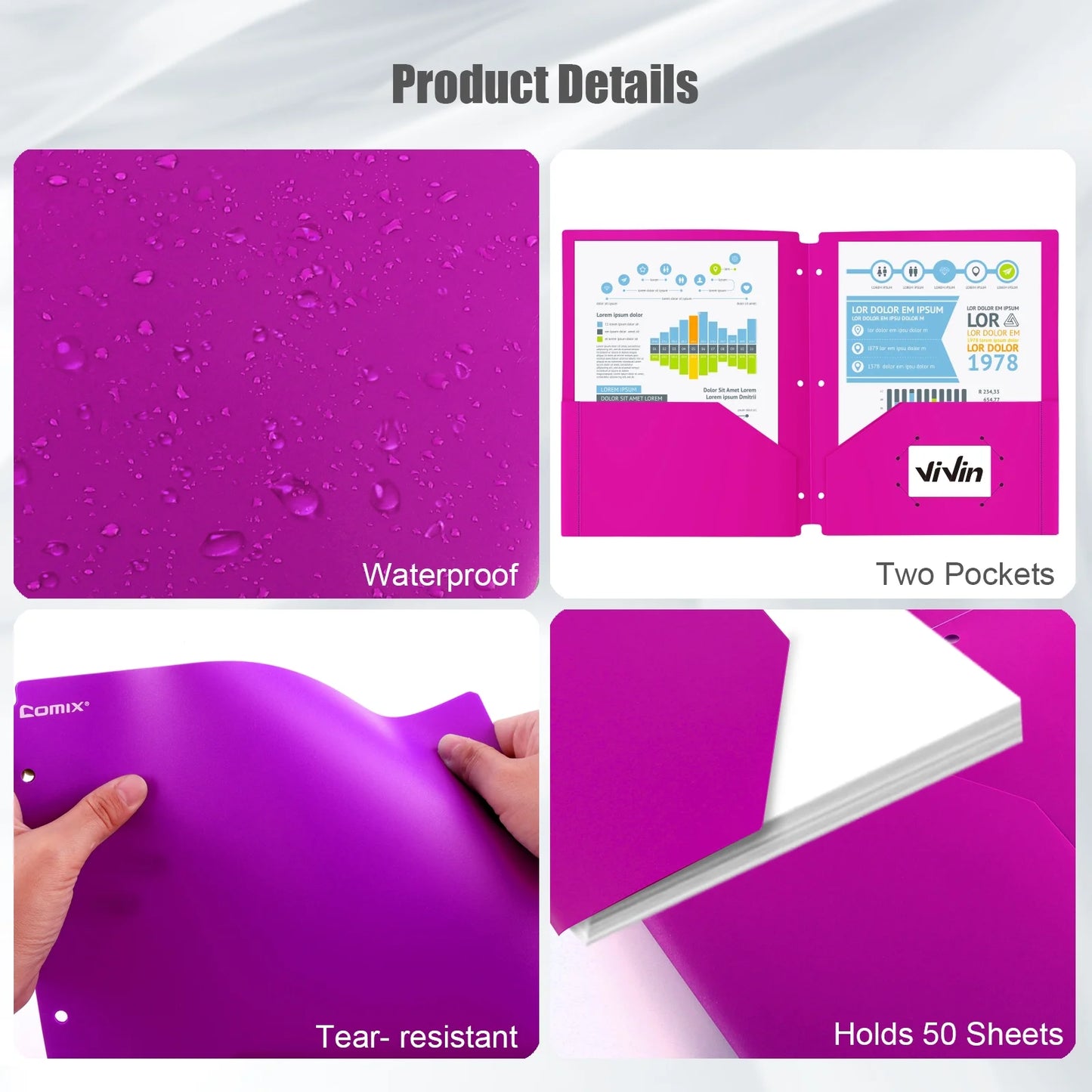 Pen + Gear 2-Pocket Poly Folders, 3 Holes, Letter Size