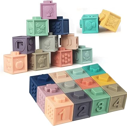 Litand Soft Stacking Blocks for Baby - Sensory Montessori Toys Toddler Activities - Gifts for Boy Girl 6 9 12 18 Months 1 2 3 Year Old Birthday - Infant Bath Toys