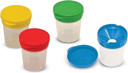 Melissa & Doug Spill-Proof Paint Cups - 4-Pack, Airtight Seal, Snap Lids - Kid-Safe Reusable No-Spill Paint Cups Storage Containers
