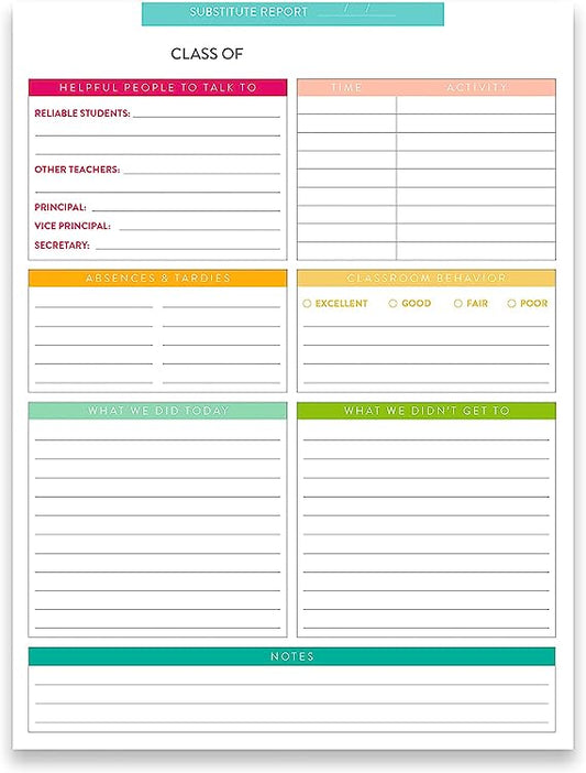 Erin Condren Substitute Teacher Notepad