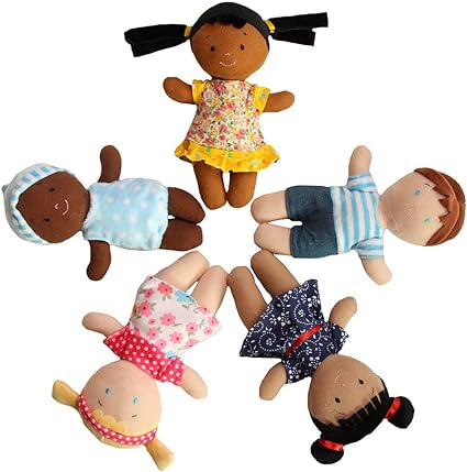 Snuggle Stuffs Basket of Buddies 8" Plush Diversity Dolls | Toddler Dolls | Preschool Dolls | Multicultural Dolls | Set of 5