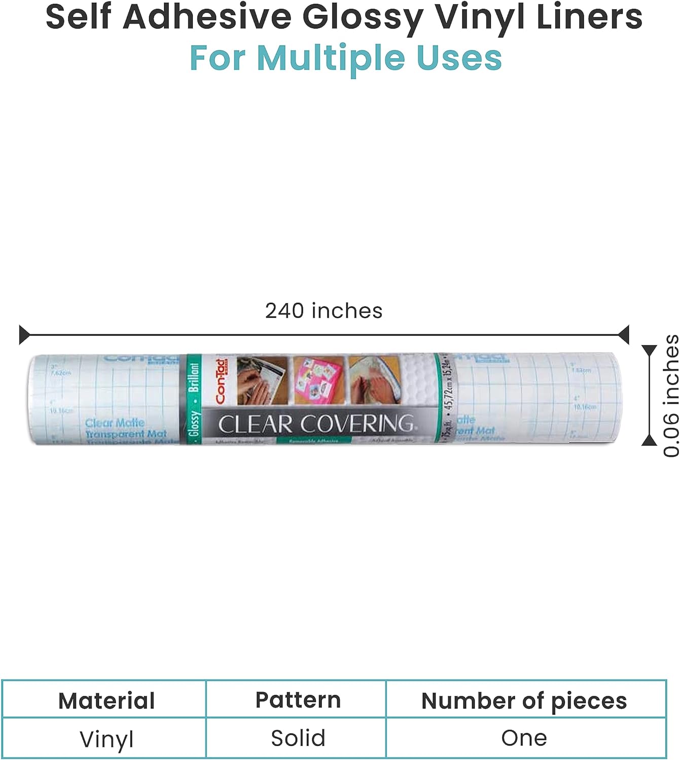 Con-Tact Brand Creative Clear Covering, Versatile and Self-Adhesive Shelf Liner, Semi-Transparent Privacy Film, Protective Clear Vinyl, 18'' x 60'