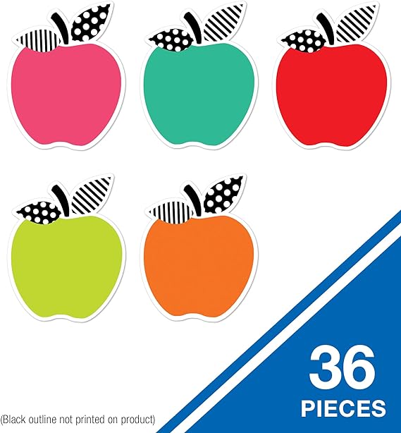 Schoolgirl Style Black, White & Stylish Brights 36 Piece Apple Bulletin Board Cutouts