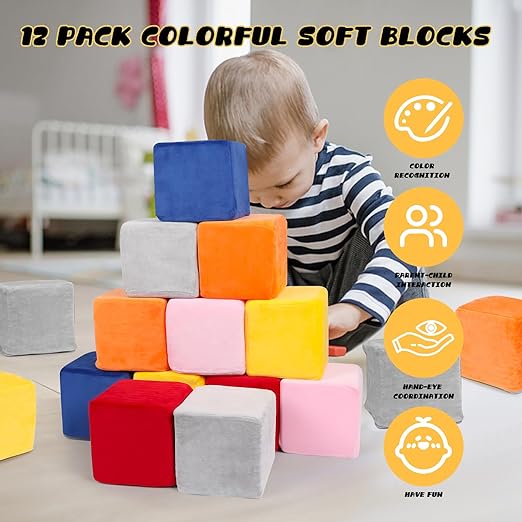 Foam Blocks for Toddlers, 5.5" Soft Building Blocks for Toddlers Colorful Stacking Blocks for Kids - 12 Pieces