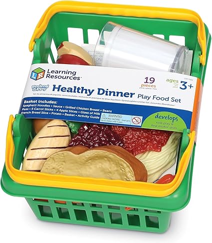 Learning Resources Healthy Dinner Basket - 19 Pieces , Ages 3+ Pretend Play Food for Toddlers, Preschool Learning Toys, Kitchen Play Toys for Kids