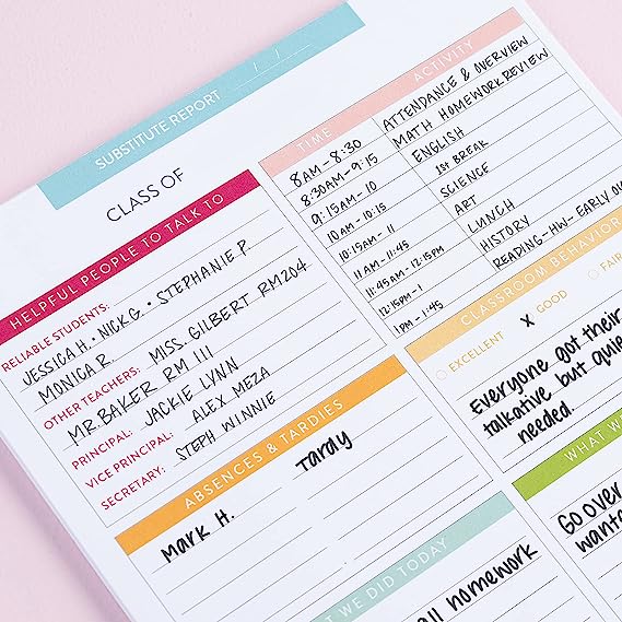 Erin Condren Substitute Teacher Notepad