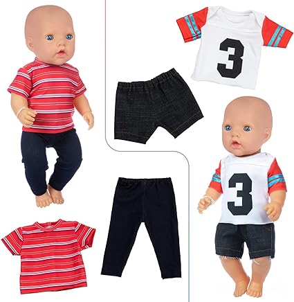 5 Sets 15-18 Inch Doll Clothes Outfits Casual Wear for 43cm New Born Baby Doll Clothes, 16 Inch Baby Doll Clothes 17 in Boy Doll Clothes 18 inch Doll