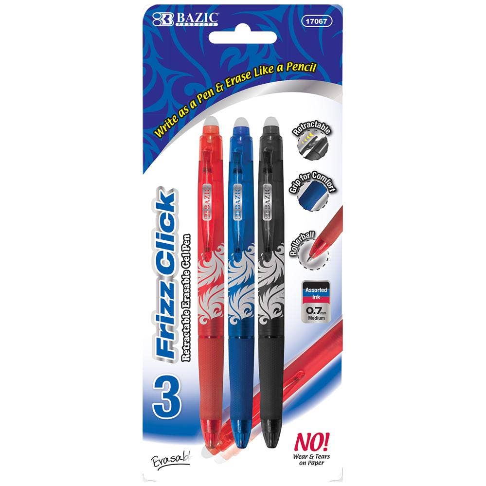 Frizz Assorted Color Erasable Gel Retractable Pen with Grip