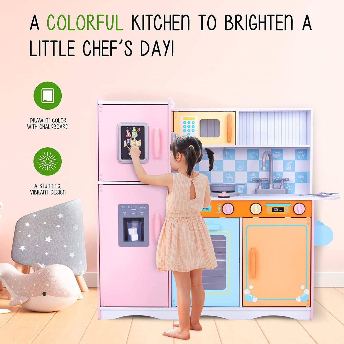 Kids Kitchen Set, Pretend Wooden Kitchen Playset: Colorful