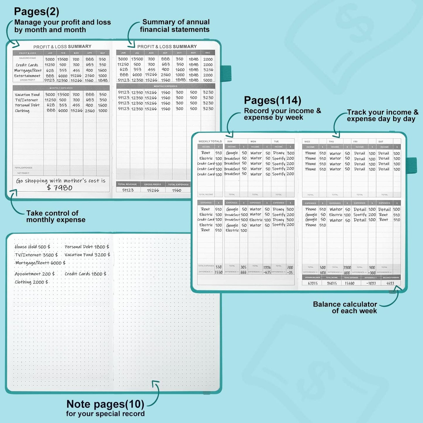 Expense Tracker Notebook- Income & Expense Ledger Book Accounting Bookkeeping with Receipt Pocket