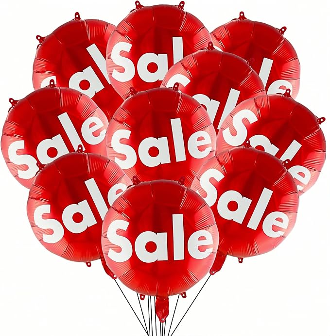 10PCS Sale Mylar Balloons, 18-Inch Round Red Sale Balloon Decorations for Retail Stores, Clearance Events, Grand Openings or Other Sales Events Holiday Promotion Decor