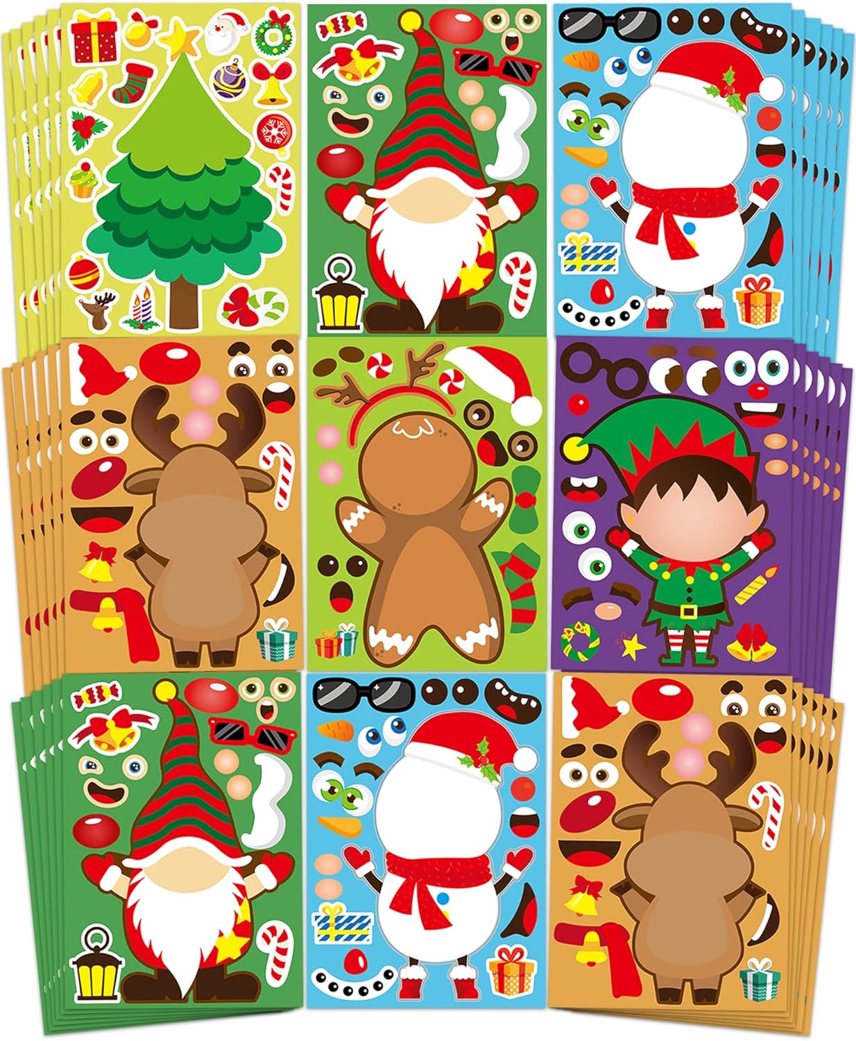 42 Sheets Christmas Party Favor Stickers for Kids, Christmas Goodie Bag Stocking Stuffers Face Stickers, Gifts Games Activities Holiday Sticker Crafts for Kids