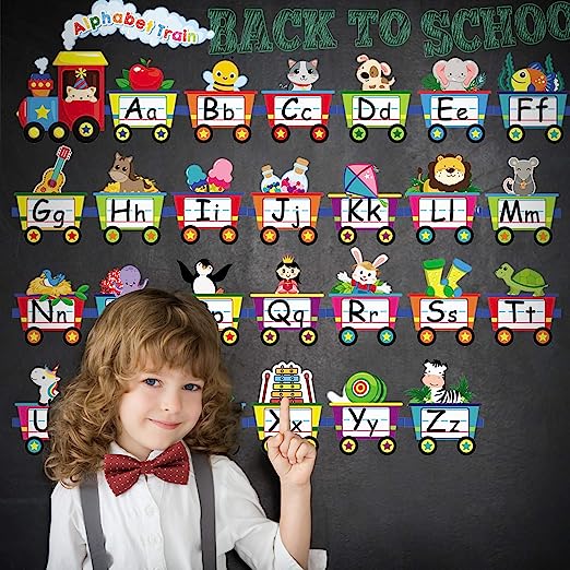 Alphabet Train Bulletin Board Set Animals Alphabet Cards Alphabet Line for Classroom Wall Letters Banner Decor