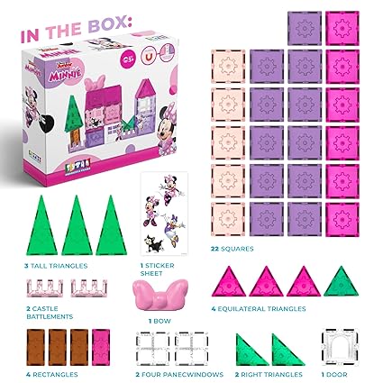 Tytan Tiles Officially Licensed Disney Junior Minnie Mouse Magnetic Tile 42-Piece Building Set