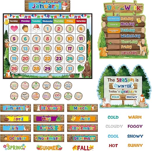 Classroom Calendar Bulletin Board Set, Calendar Seasons Weather Chart Bulletin