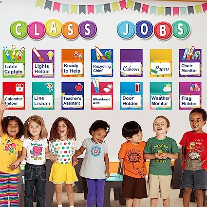 125 Pieces Classroom Jobs Bulletin Board Set, Class Jobs Pocket Chart with Name Tags for Bulletin Board