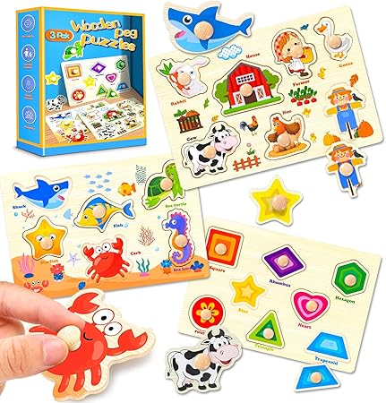 Wooden Peg Puzzles for Toddlers,Montessori