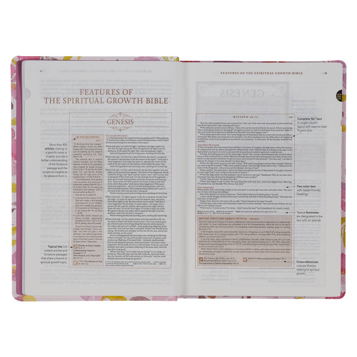 Pink Floral Spiritual Growth Bible New Living Translation