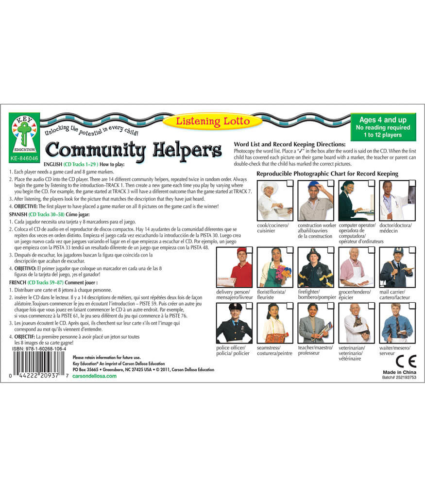 Listening Lotto: Community Helpers Board Game