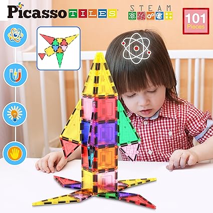 PicassoTiles 100pcs Magnetic Building Block Toy + Case Set Magnet Tile