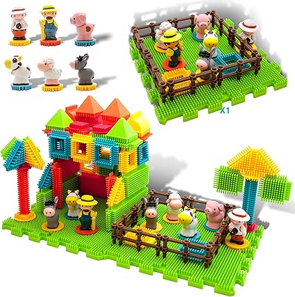 100pcs Hedgehog Shape 3D Building Blocks Tiles Farm Theme Set