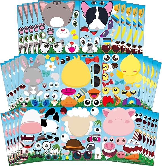 Farm Animal Make-a-face Kids Stickers Sheets