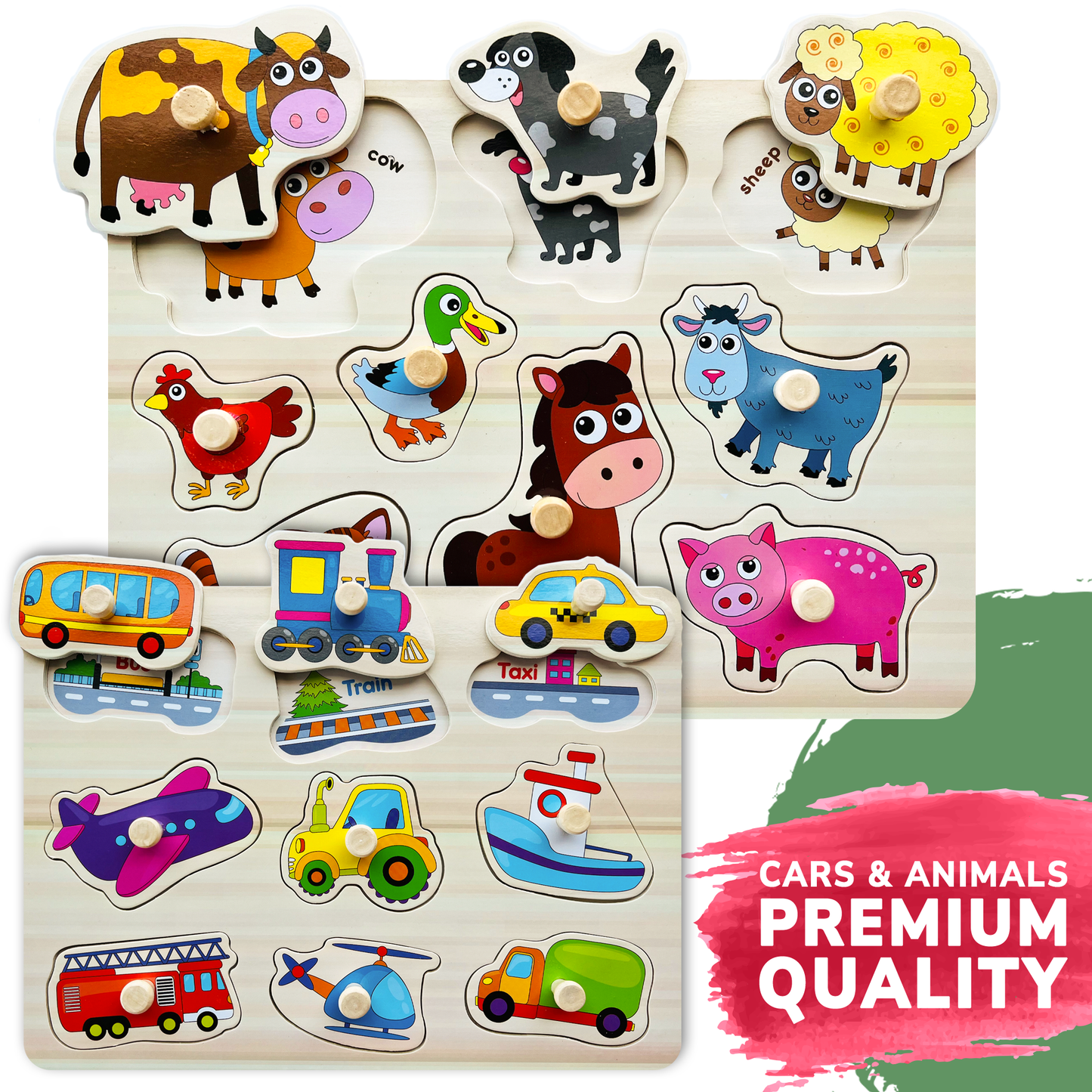 6xSET Wooden Puzzles for Toddlers |ABC, Numbers, Animals