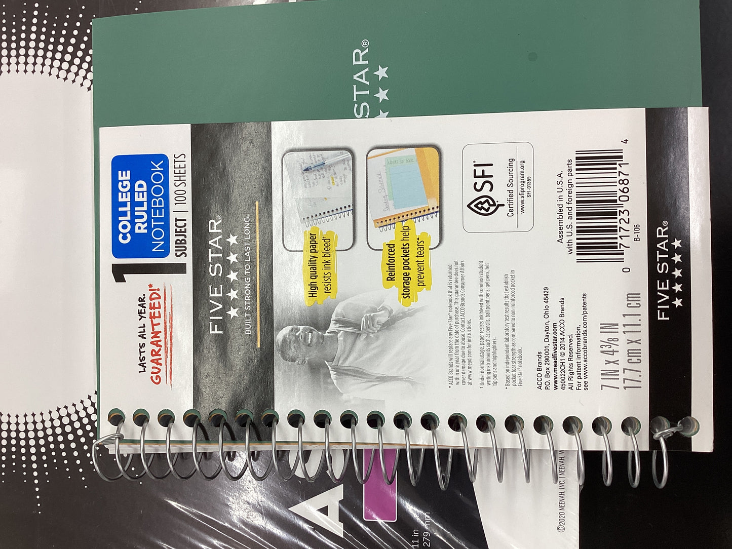 Five Star Personal Spiral Notebook, College Ruled, 7" x 4 3/8", Seaglass