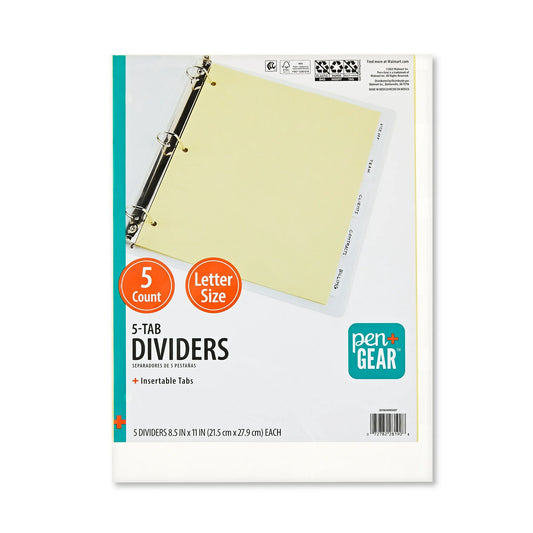 5-Tab Insertable Dividers Buff Paper, Clear Tabs, 1 Set of 5-Tabs