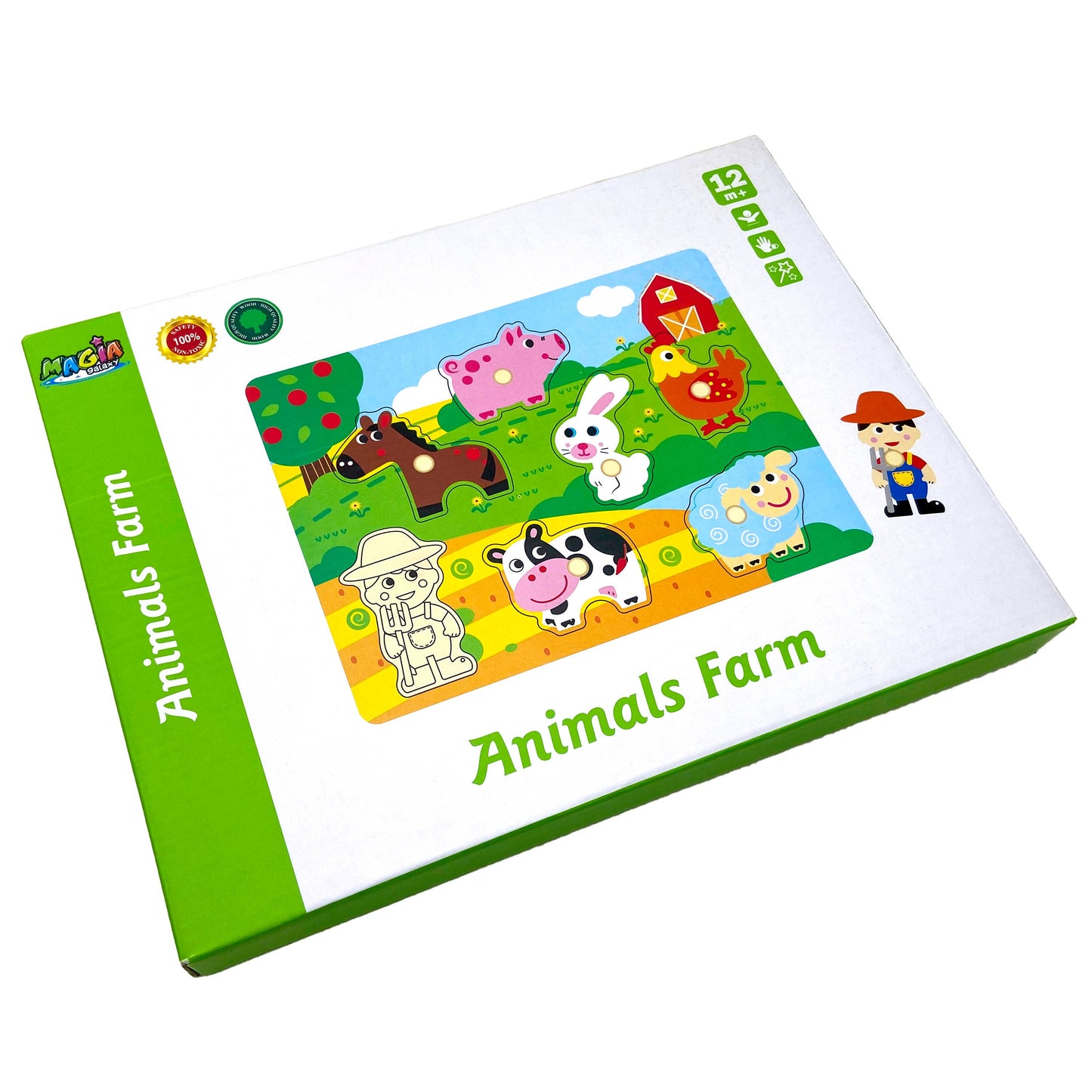 Animal farm wooden peg puzzle board