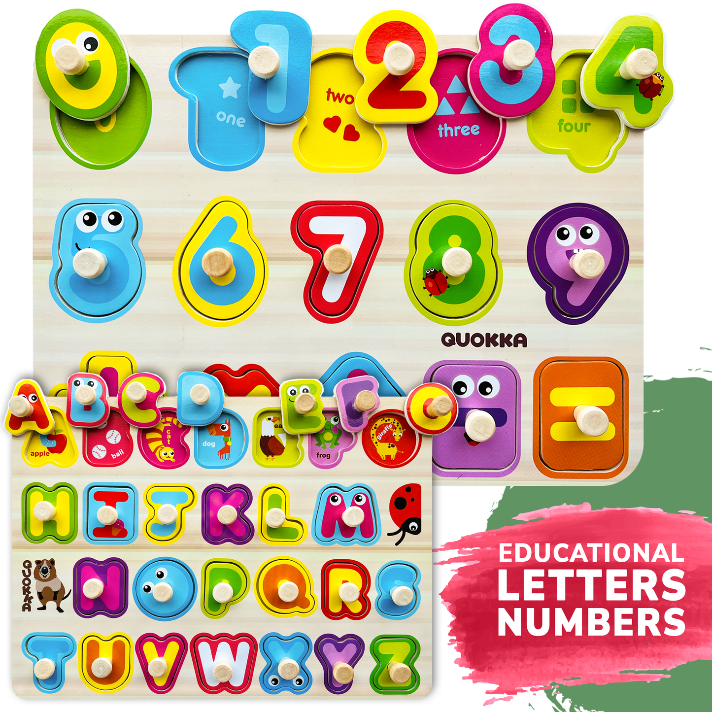 6xSET Wooden Puzzles for Toddlers |ABC, Numbers, Animals