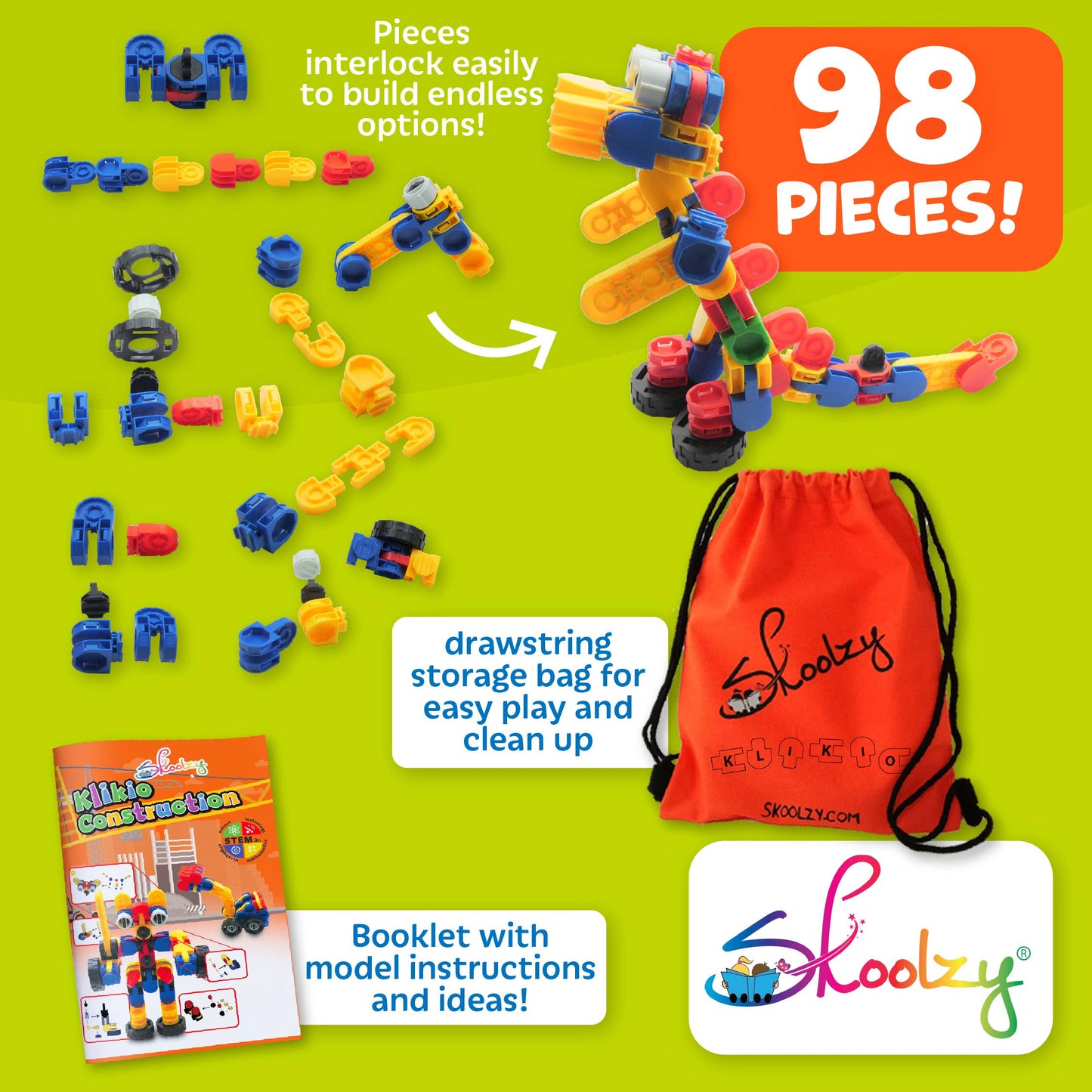 Klikio STEM Toys Kit - 98 Pc Educational Construction Set